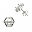 Hexagon w/CZ's Stud Earrings with Oval Prong Mounting in Sterling Silver for 5x7mm Stones