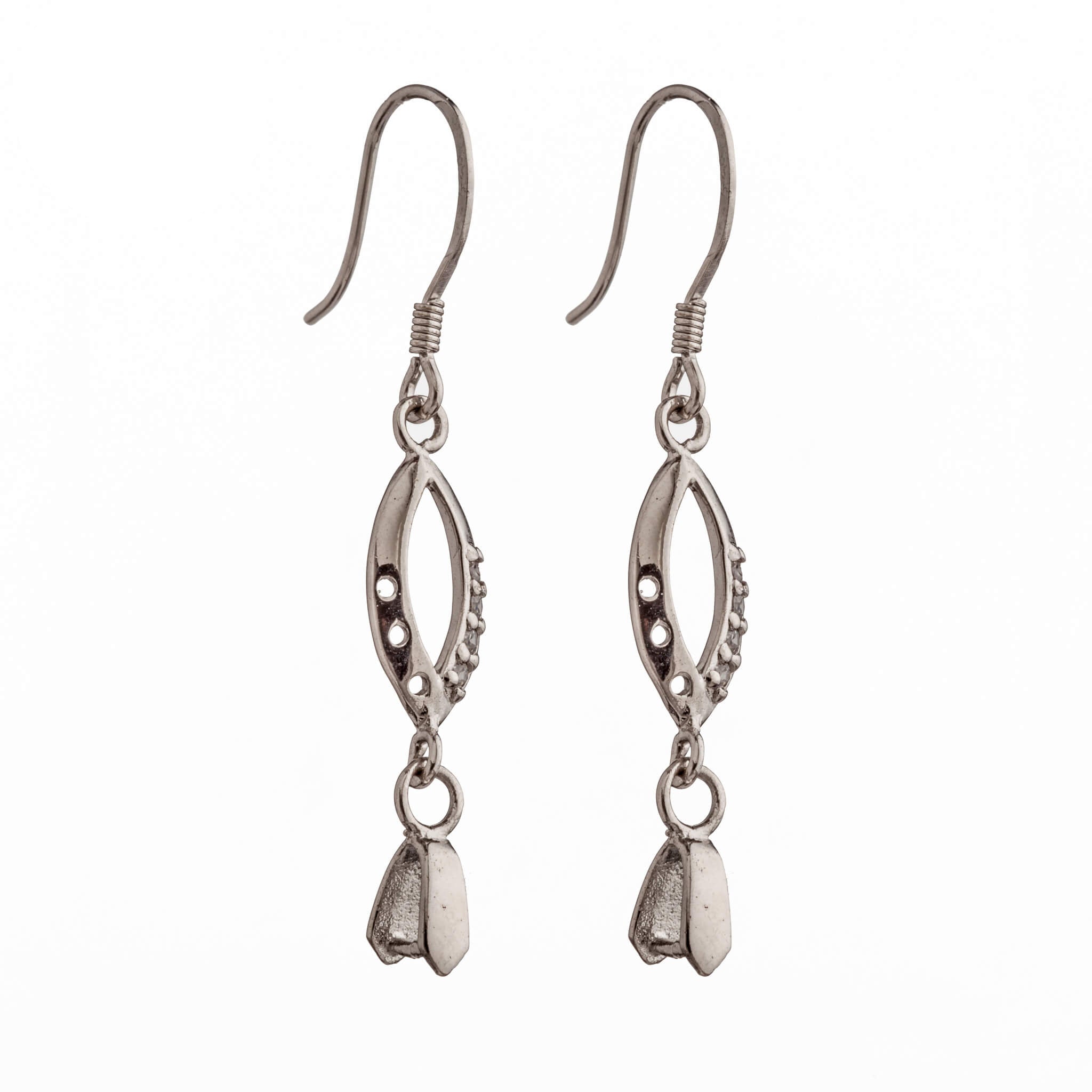 Ear Wires with Cubic Zirconia Inlays and Pinch Bail in Sterling Silver 22 Gauge