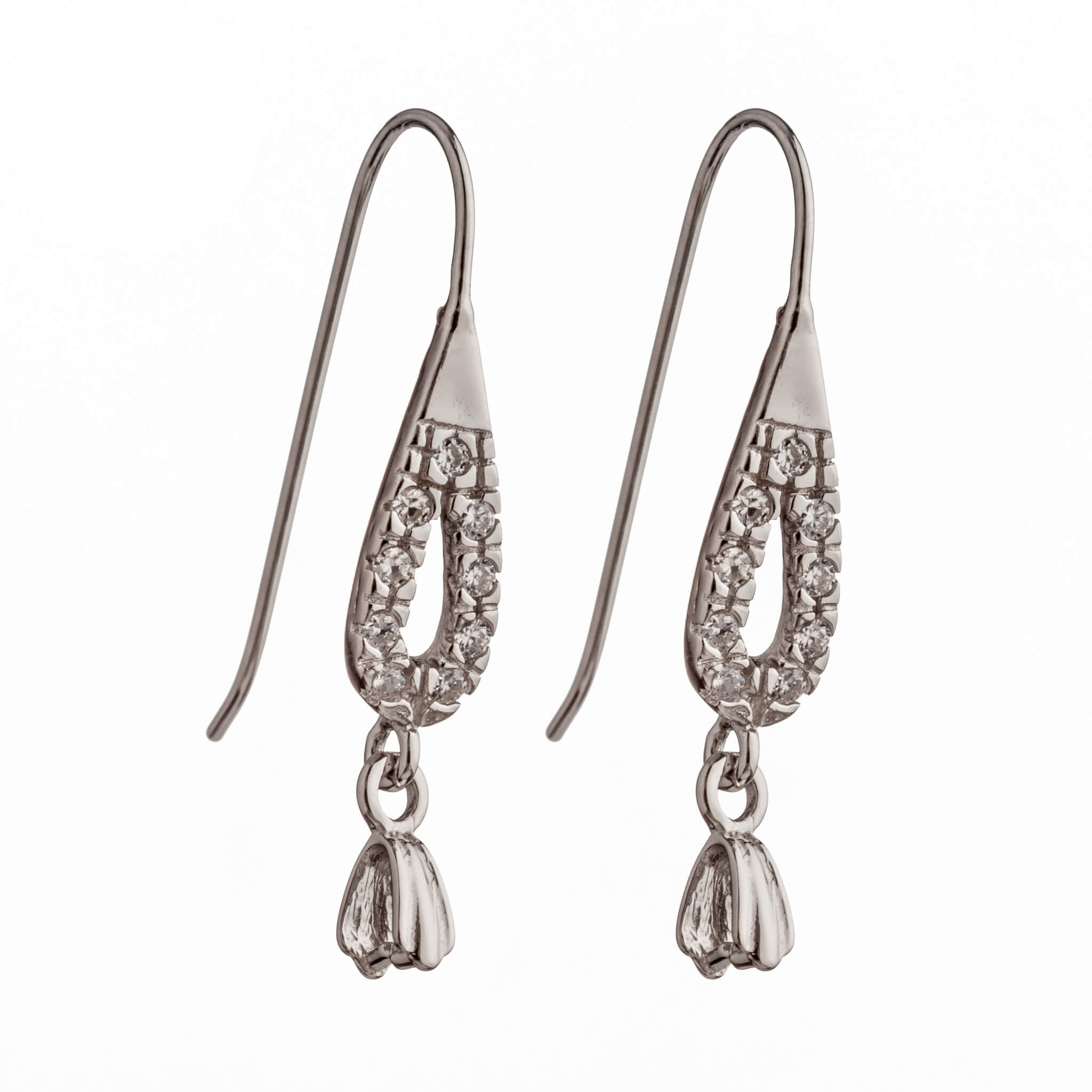 Ear Wires with Cubic Zirconia Inlays and Pinch Bail in Sterling Silver 22 Gauge