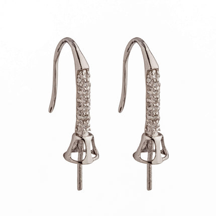 Ear Wires with Cubic Zirconia Inlays Hollow Cup and Peg Mounting in Sterling Silver