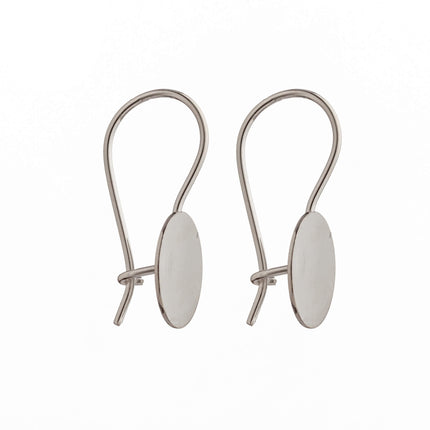 Ear Wires with Kidney Shape and Flat Oval Mounting in Sterling Silver
