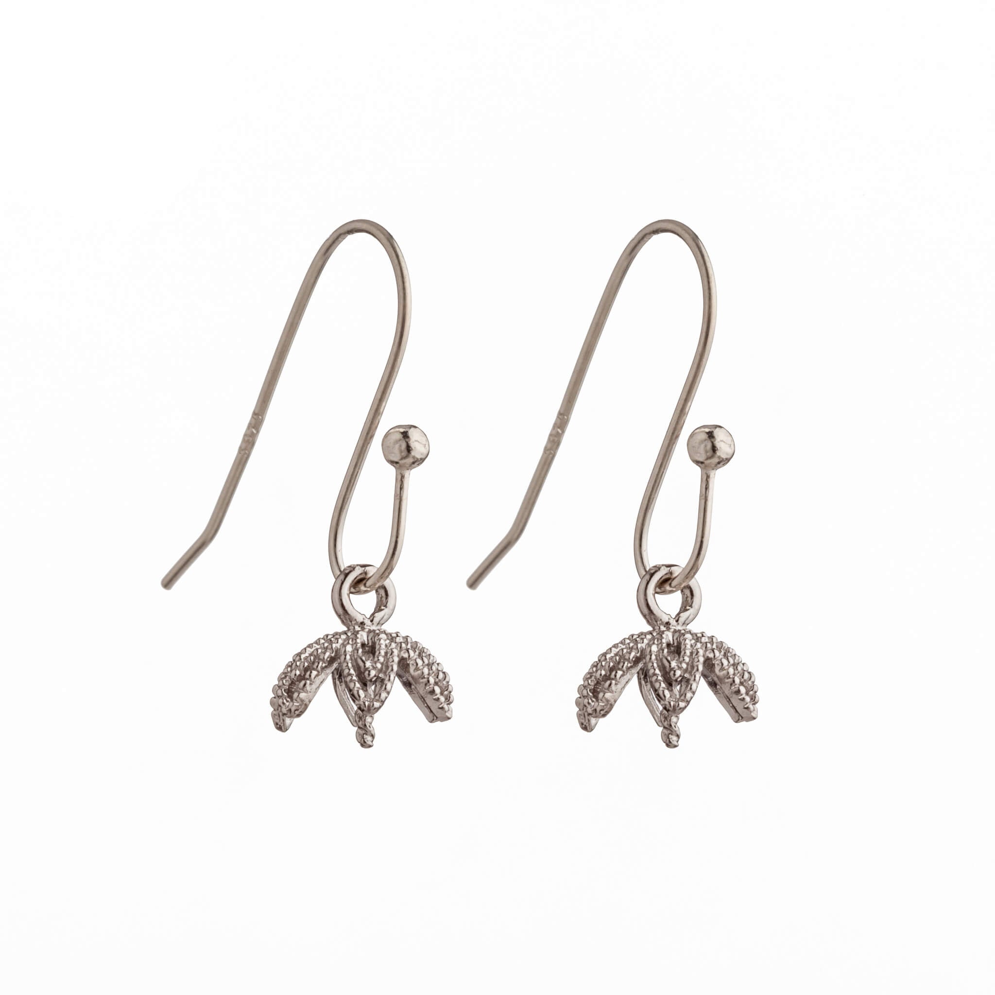 Ear Wires Earrings Pearl Settings with Outer Ball and Round Cup an Peg Mounting in Sterling Silver