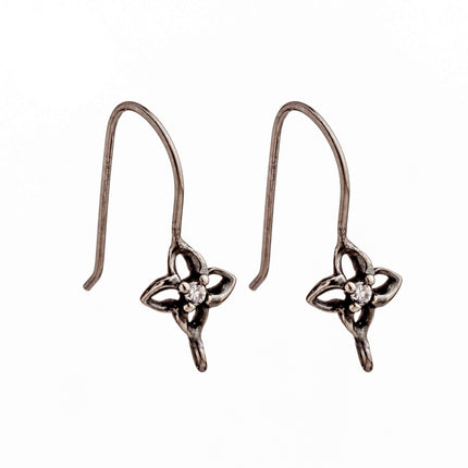 Ear Wires with Cubic Zirconia Inlays in Sterling Silver 19x8mm
