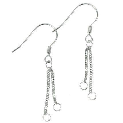Earrings with Two Chain Dangles with Loops in Sterling Silver 36x3mm