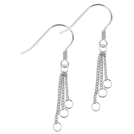 Earrings with Three Chain Dangles with Loops in Sterling Silver 38x3mm