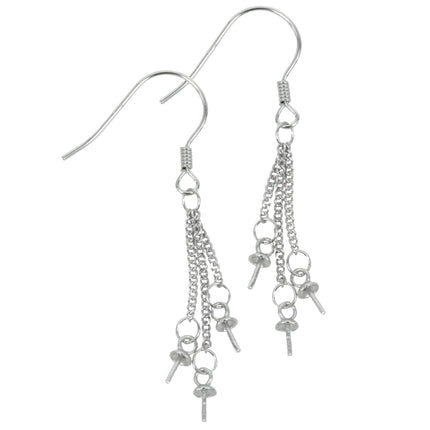 Earrings with Three Cup & Peg Chain Dangles in Sterling Silver 8-10mm