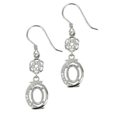 Earrings with Cubic Zirconia Inlaid Oval Setting in Sterling Silver for 5x7mm Stones