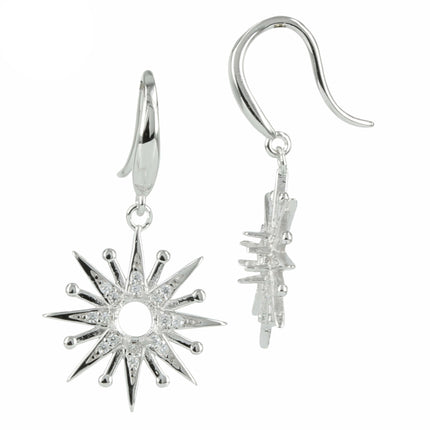 Retro Starburst Earrings Settings with Round Prongs Mounting in Sterling Silver 4mm