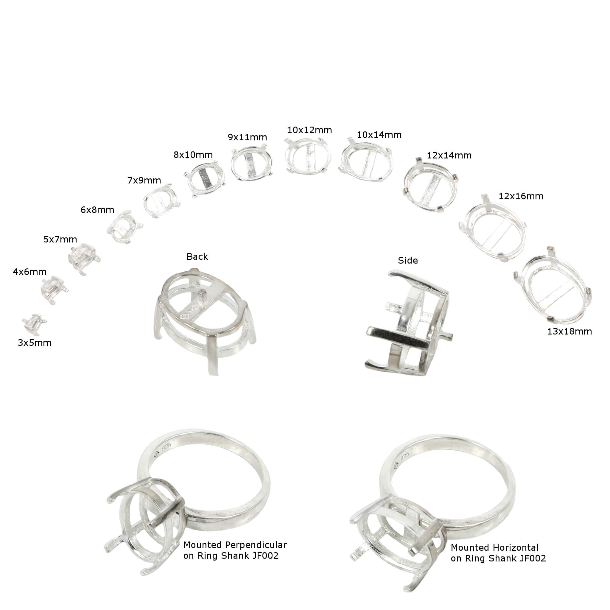 Jeweller Ring Peg Setting Basket Style Four-Prong Oval