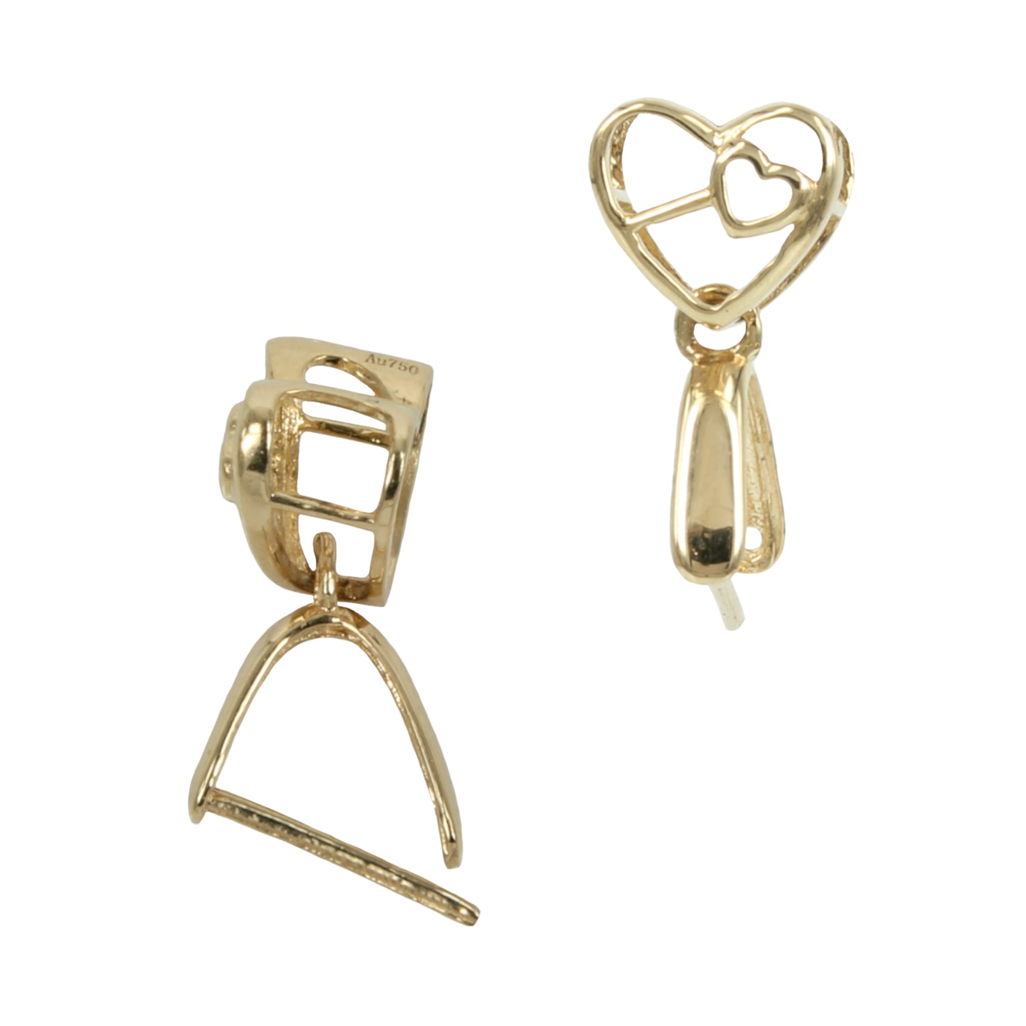 18Kt Gold Teardrop Pinch Bail with Open Heart Framed Bail 11.8x6.3mm