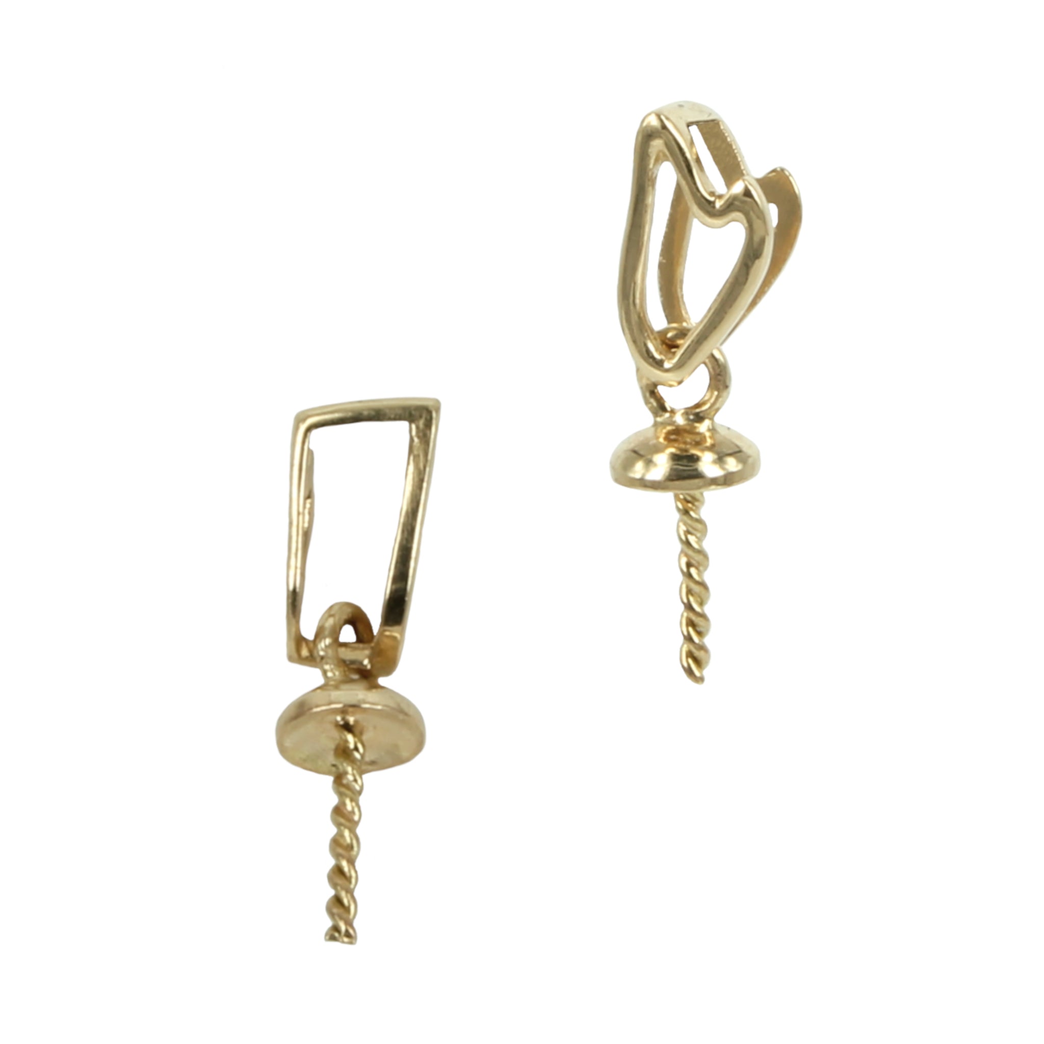 18Kt Gold Flame Styled Bail with Cup & Peg Pearl Mounting 14x3.5mm