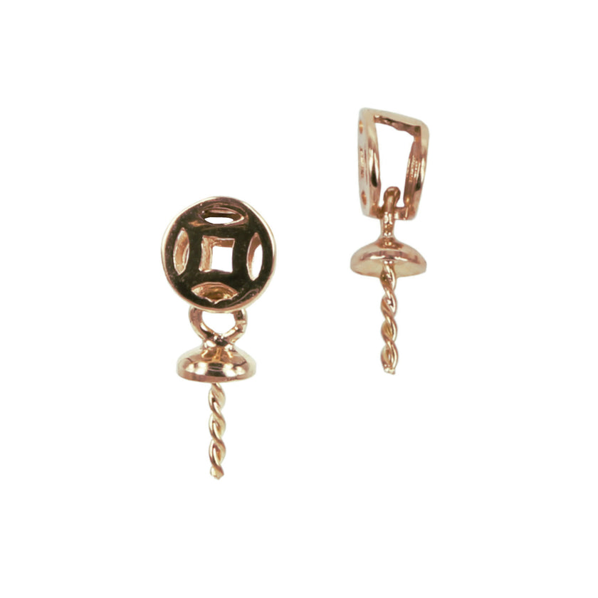 18Kt Gold Curvilinear Square Framed Bail with Cup & Peg Pearl Mounting 12.5x3.5mm