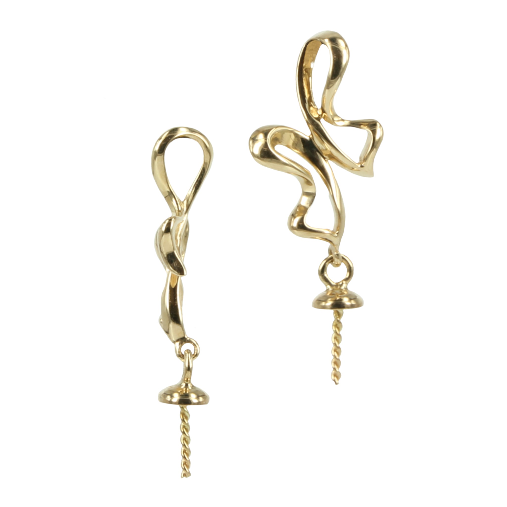 18Kt Gold Ribbon Butterfly Bail with Cup & Peg Pearl Mounting 22.9x3.5mm