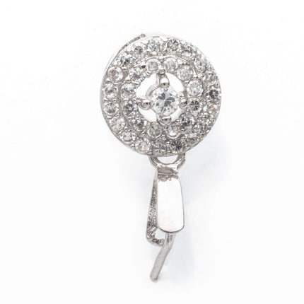 Round Pinch Bail with Cubic Zirconia Inlays in Rhodium Plated Sterling Silver 16.5x9.3x5.5mm