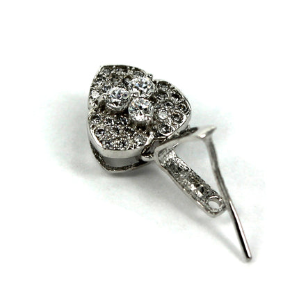 Heart Pinch Bail with Cubic Zirconia Inlays in Rhodium Plated Sterling Silver 15x8.3mm