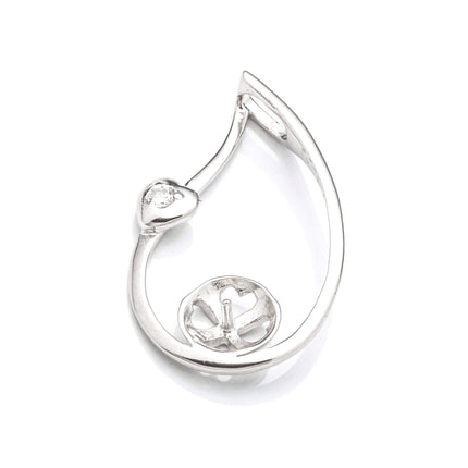 Pear Pendant with Cubic Zirconia Inlay and Cup and Peg Mounting in Sterling Silver 6mm