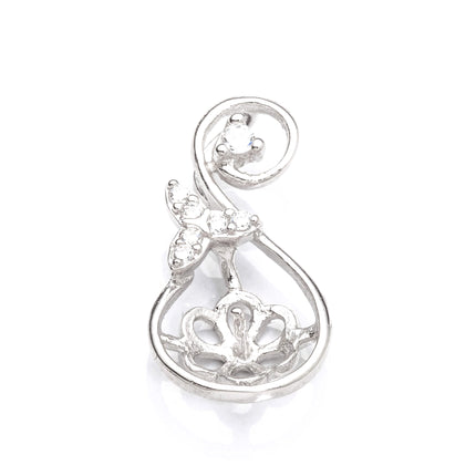 Pear Shape Pendant with Cubic Zirconia Inlays and Cup and Peg Mounting in Sterling Silver 6mm