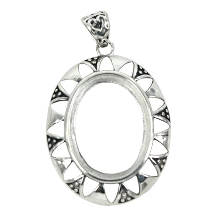 Oval Pendant With Triangle Border Frame and Soldered Loop and Bail in Sterling Silver 15x20mm