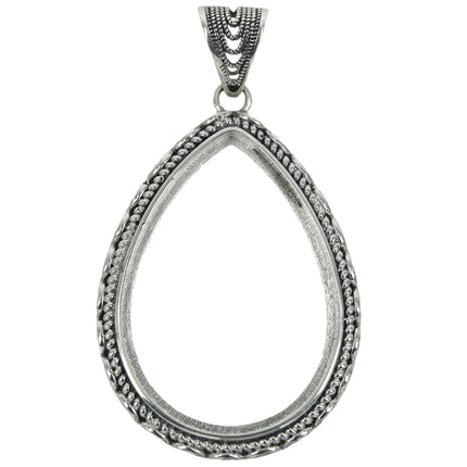 Pear Shaped Pendant With Classic Twisty Rope Embellishment and Soldered Loop and Bail in Sterling Silver for 25x34mm Stones