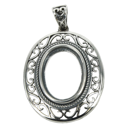 Oval Pendant With Filigree Border and Soldered Loop and Bail in Sterling Silver 11x15mm