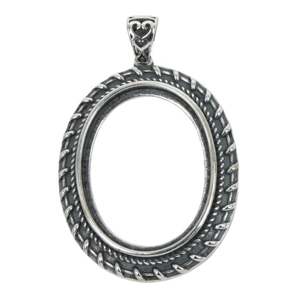 Oval Pendant With Stitching Embellishments and Soldered Loop and Bail in Sterling Silver 20x24mm