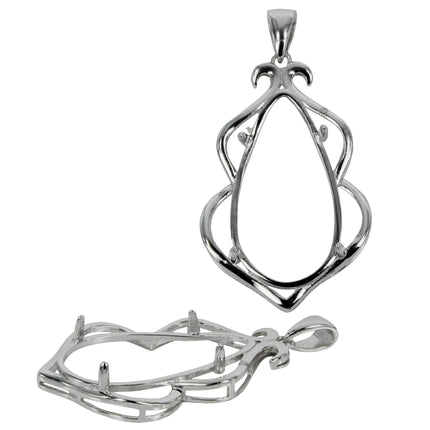 Pear Shaped Pendant with Soldered Loop and Bail in Sterling Silver for 16x27mm Pear-shape Stones