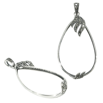 Flourish Embellished Pear Shaped Pendant with Marcasites in Sterling Silver for 24mm x 39mm Stones