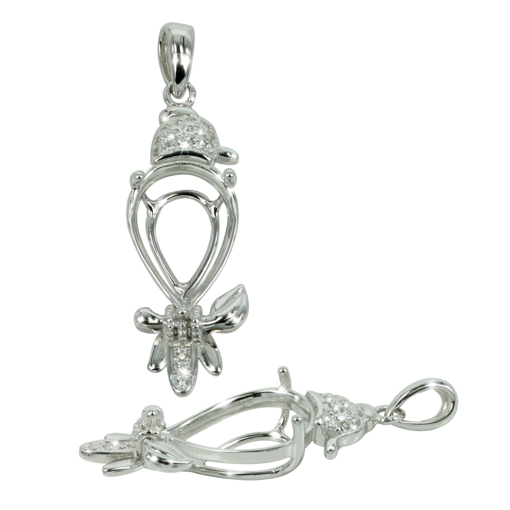 Eagle Pendant with CZ's in Sterling Silver for 10x14mm Pear Stones