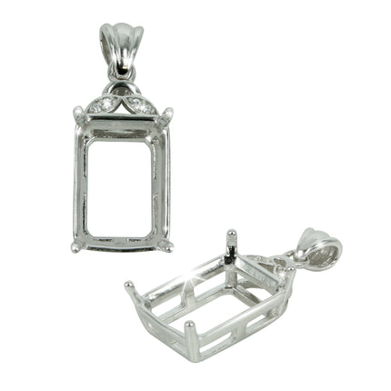 Laurel Topped Rectangle Pendant in Sterling Silver for 10x14mm Stones