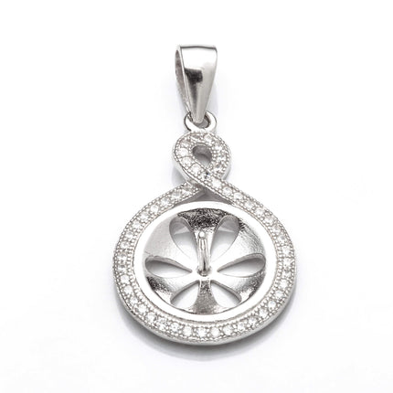 Pendant with Cubic Zirconia Inlays and Cup and Peg Mounting and Bail in Sterling Silver 10mm