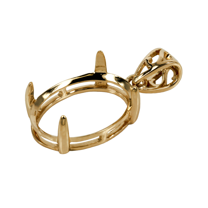 Oval Shallow Basket Cabochon Pendant Setting in 14K Yellow Gold - Various sizes