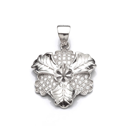 Leaf Pendant with Cubic Zirconia Inlays and Cup and Peg Mounting in Sterling Silver 5mm