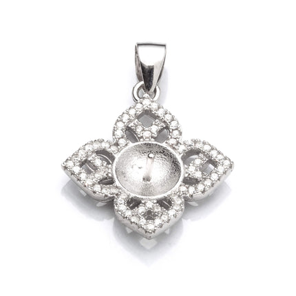 Star Pendant with Cubic Zirconia Inlays and Cup and Peg Mounting and Bail in Sterling Silver 7mm