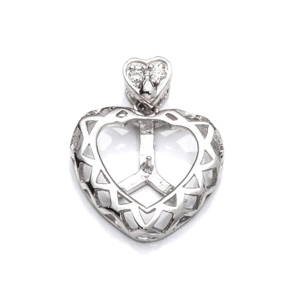 Heart Pendant with Cubic Zirconia and Cup and Peg Mounting and Bail in Sterling Silver 6mm
