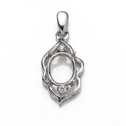 Pendant with Cubic Zirconia Inlays and Oval Mounting and Bail in Sterling Silver 7x9mm