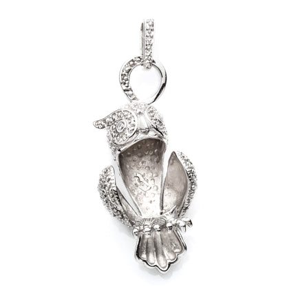 Owl Pendant with Unique Shape Bezel Mounting and Bail in Sterling Silver 14x15mm