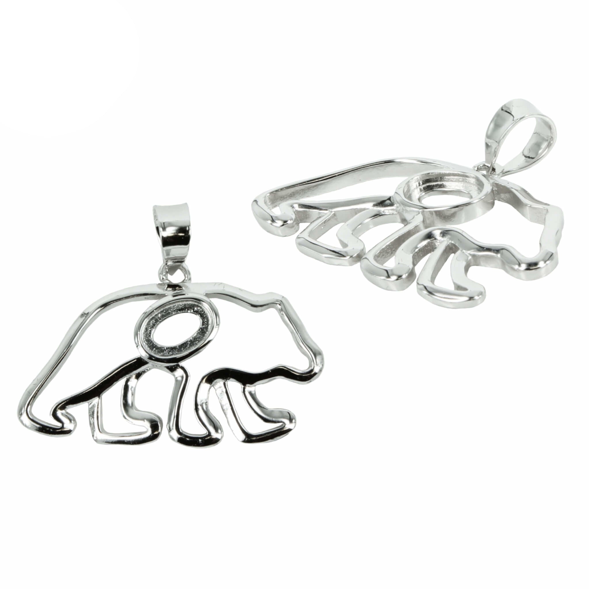 Bear Pendant with Soldered Loop and Bail in Sterling Silver for 4x6mm Stones