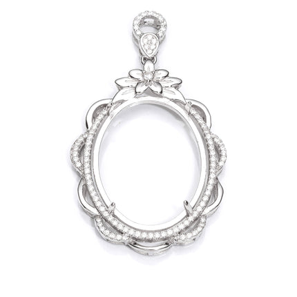 Dolly Pendant with Cubic Zirconia Inlays and Oval Mounting and Bail in Sterling Silver 23x30mm