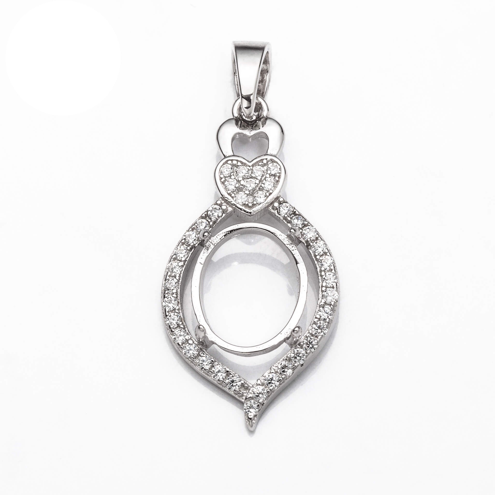 Pendant with Cubic Zirconia Inlays and Oval Mounting and Bail in Sterling Silver for 8x10mm Stones