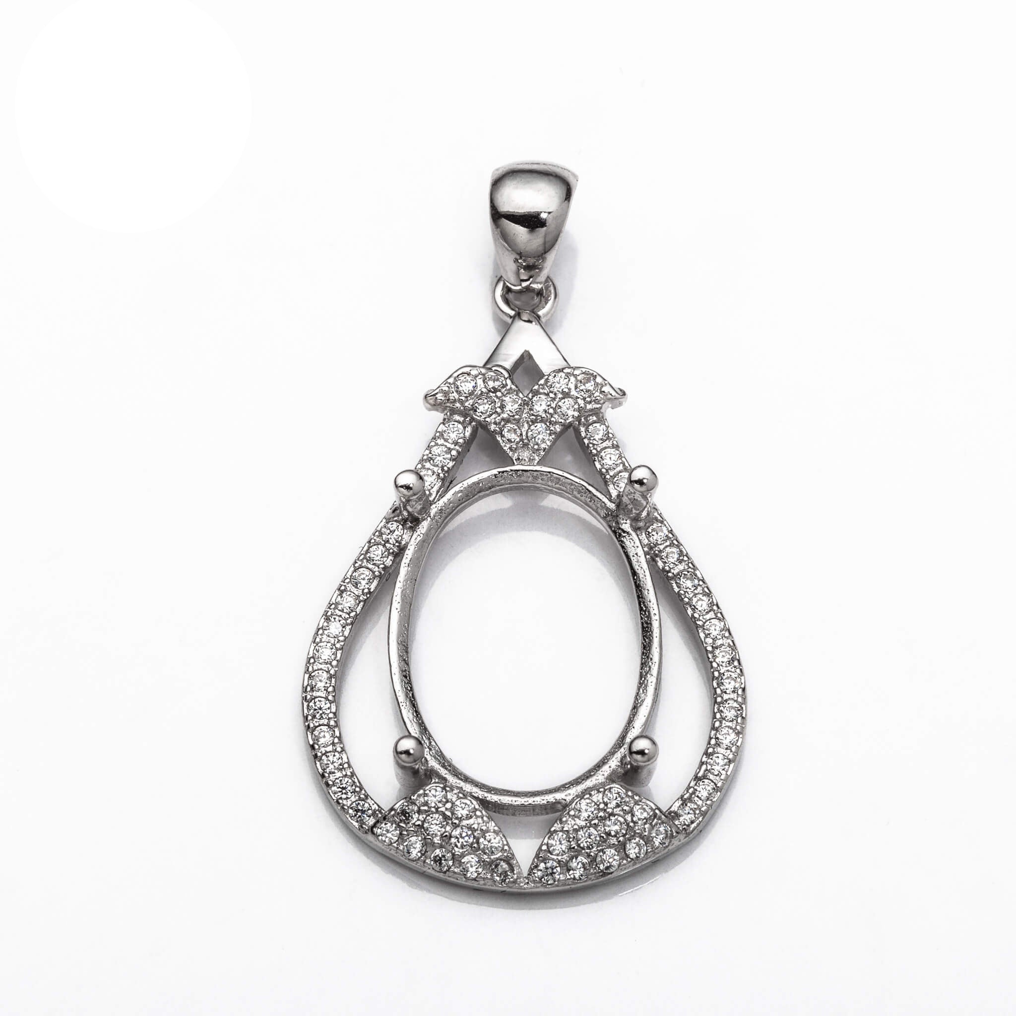 Pear Pendant with Cubic Zirconia Inlays and Oval Mounting and Bail in Sterling Silver 11x15mm