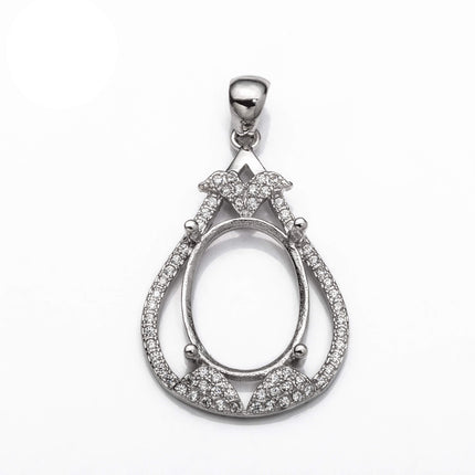 Pear Pendant with Cubic Zirconia Inlays and Oval Mounting and Bail in Sterling Silver 11x15mm