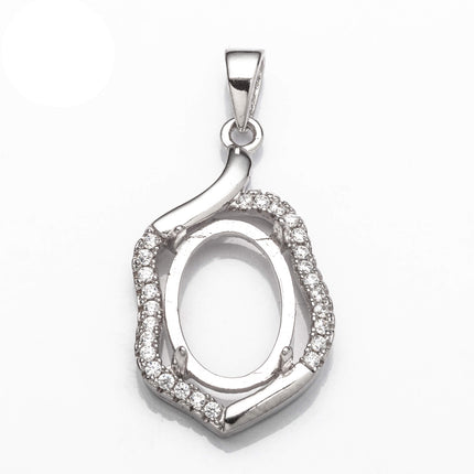 Pendant with Cubic Zirconia Inlays and Oval Mounting and Bail in Sterling Silver 10x14mm