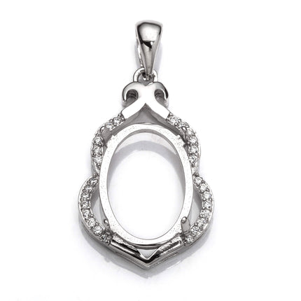 Pear Pendant with Cubic Zirconia Inlays and Oval Mounting and Bail in Sterling Silver 12x18mm