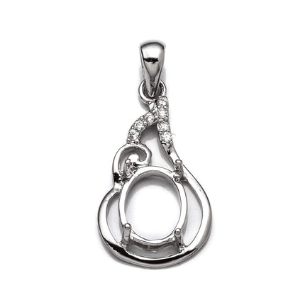 Pear Pendant with Cubic Zirconia Inlays and Oval Mounting and Bail in Sterling Silver 7x9mm