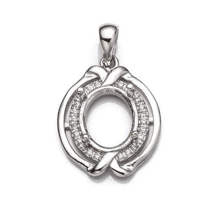 Pendant with Cubic Zirconia Inlays and Oval Mounting and Bail in Sterling Silver 8x10mm