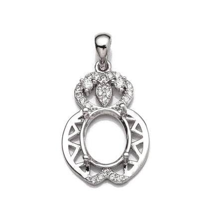 Pendant with Cubic Zirconia Inlays and Oval Mounting and Bail in Sterling Silver 8x10mm