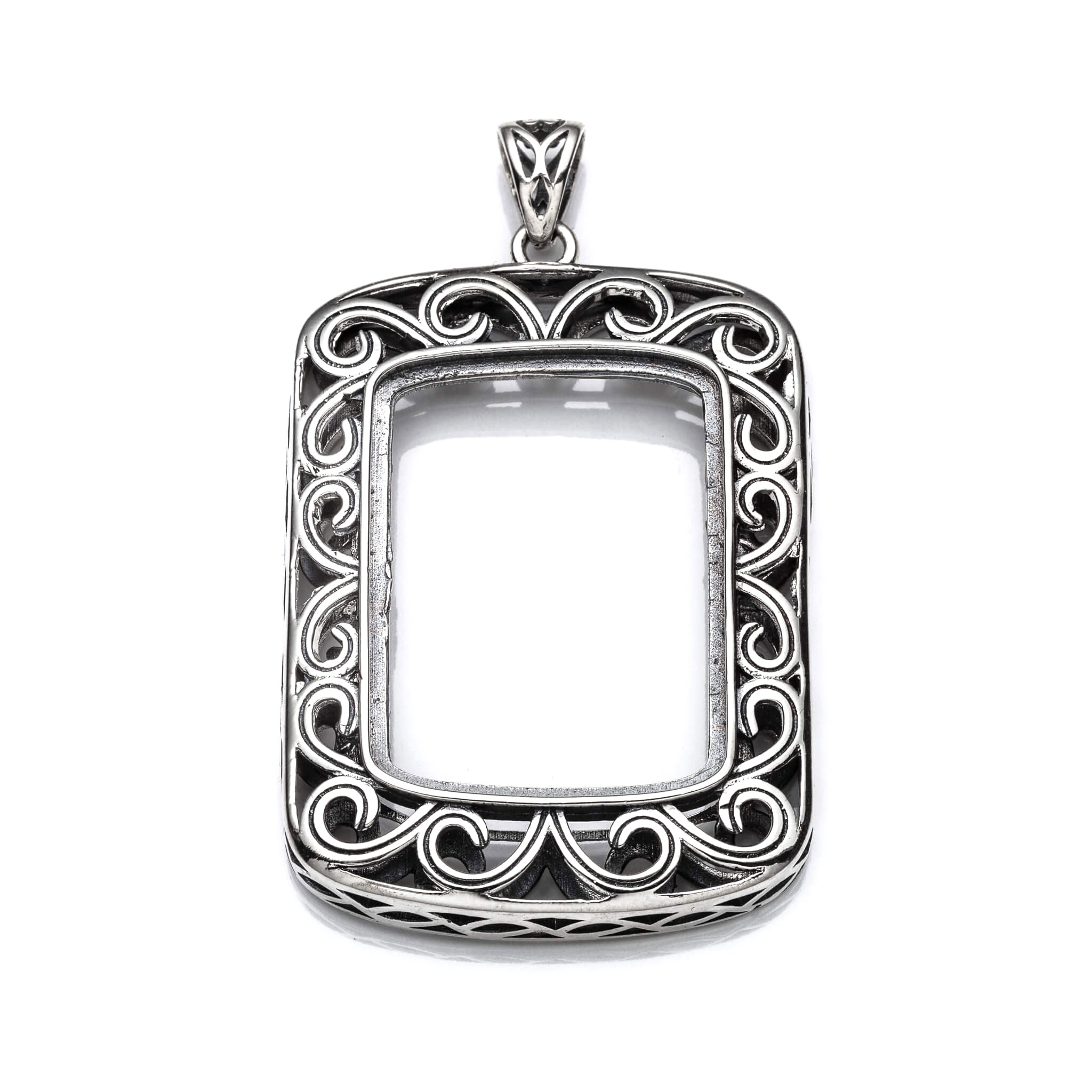 Antique Pendant with Rectangular Bezel Mounting and Bail in Sterling Silver 24x32mm