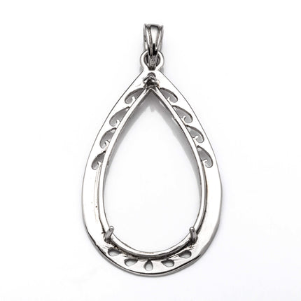 Pear Pendant with Pear Shape Mounting and Bail in Sterling Silver 17x27mm
