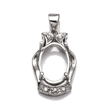 Pendant with Cubic Zirconia Inlays and Oval Mounting and Bail in Sterling Silver 9x13mm