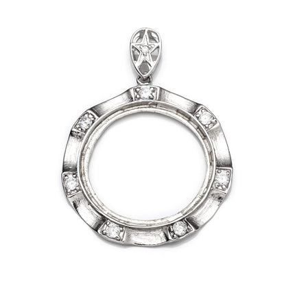 Pendant with Cubic Zirconia Inlays and Round Bezel Mounting and Bail in Sterling Silver 25mm